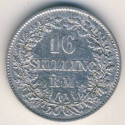 Дания, 16 скиллингов ригсмонт (1857 г.)