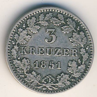 Бавария, 3 крейцера (1851 г.)