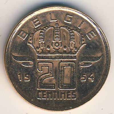 Belgium, 20 centimes, 1954–1960