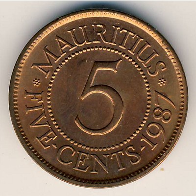 Mauritius, 5 cents, 1987–2017