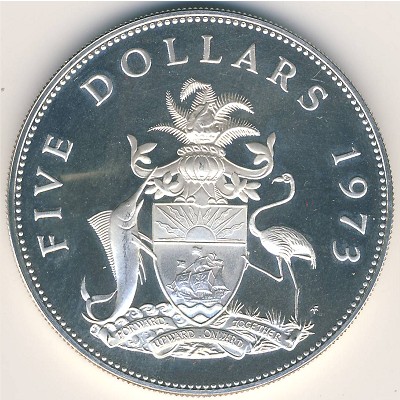Bahamas, 5 dollars, 1972–1973