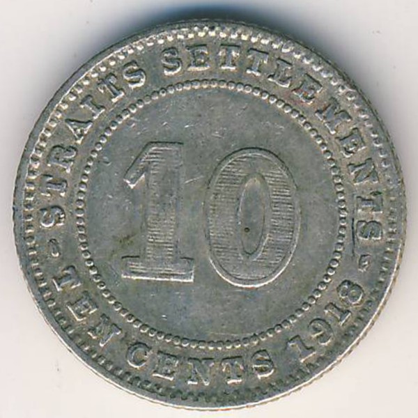 Стрейтс-Сетлментс, 10 центов (1918 г.)