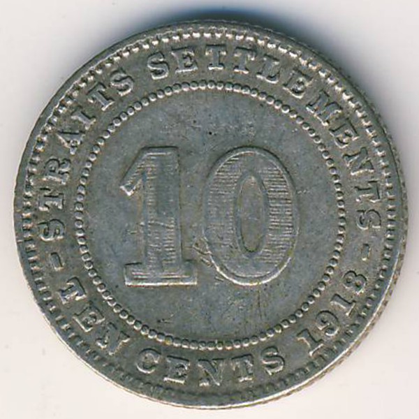 Стрейтс-Сетлментс, 10 центов (1918 г.)
