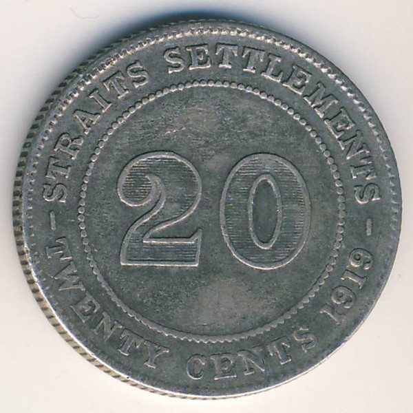 Стрейтс-Сетлментс, 20 центов (1919 г.)