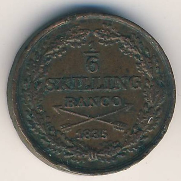Швеция, 1/6 скиллинга (1835 г.)