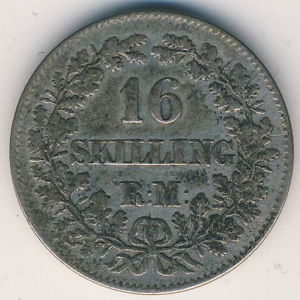 Дания, 16 скиллингов ригсмонт (1856 г.)