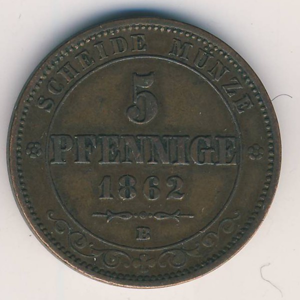 Саксония, 5 пфеннигов (1862 г.)