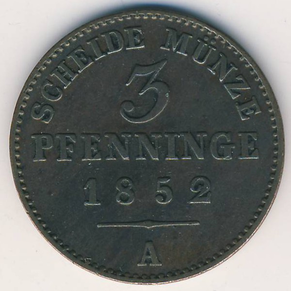 Пруссия, 3 пфеннинга (1852 г.)