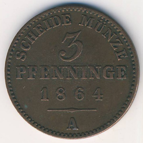 Пруссия, 3 пфеннинга (1864 г.)