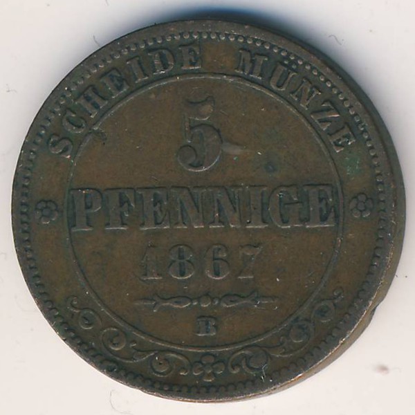 Саксония, 5 пфеннигов (1867 г.)