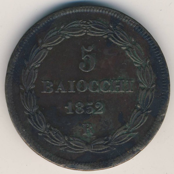 Папская область, 5 байоччо (1852 г.)
