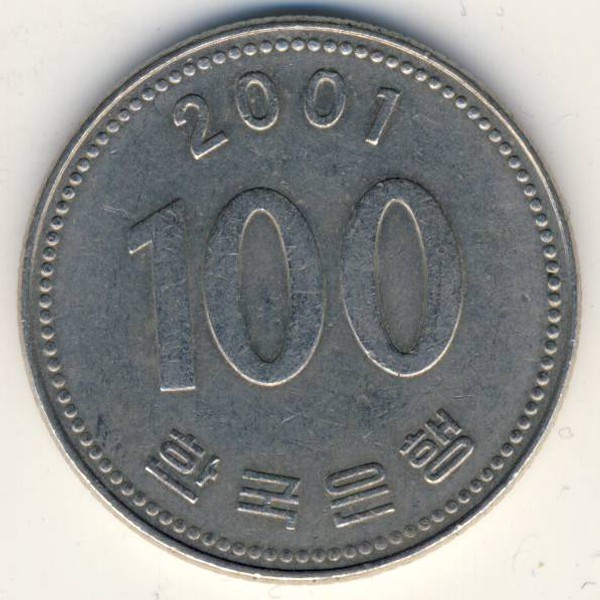 Южная Корея, 100 вон (2001 г.)