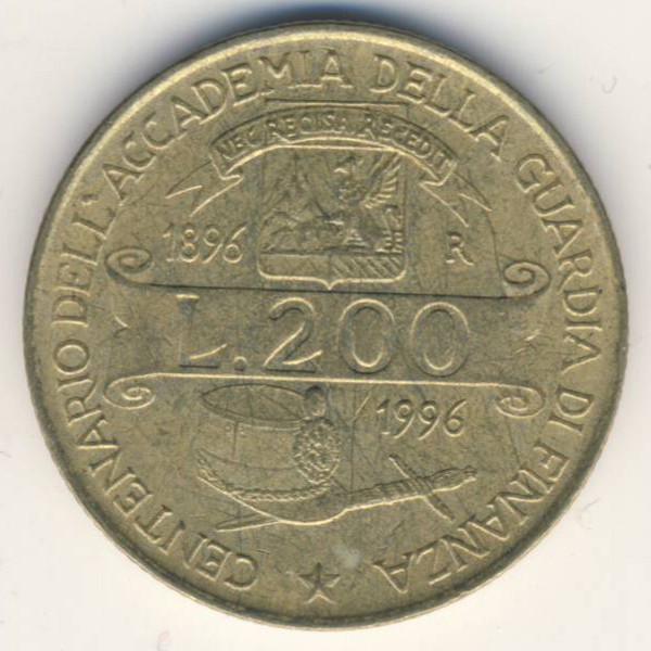 Италия, 200 лир (1996 г.)