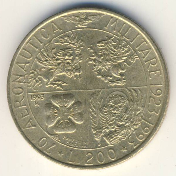 Италия, 200 лир (1993 г.)
