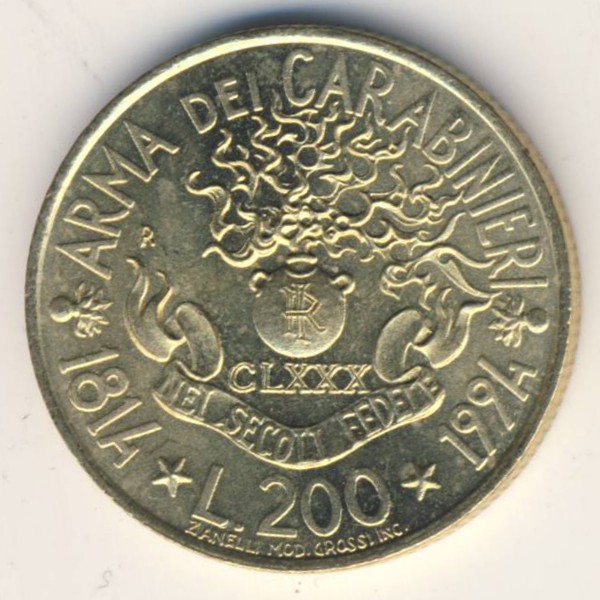 Италия, 200 лир (1994 г.)