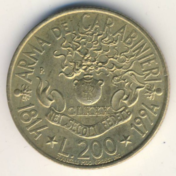 Италия, 200 лир (1994 г.)