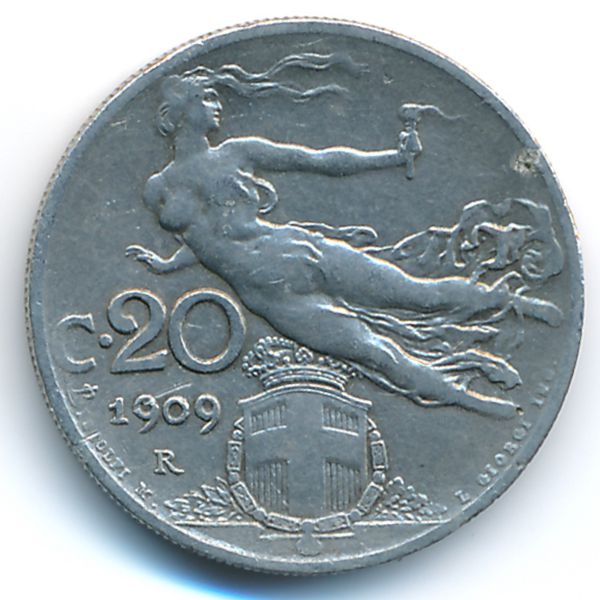 Италия, 20 чентезимо (1909 г.)