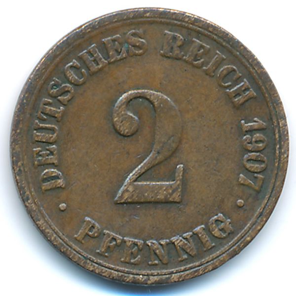 Германия, 2 пфеннига (1907 г.)