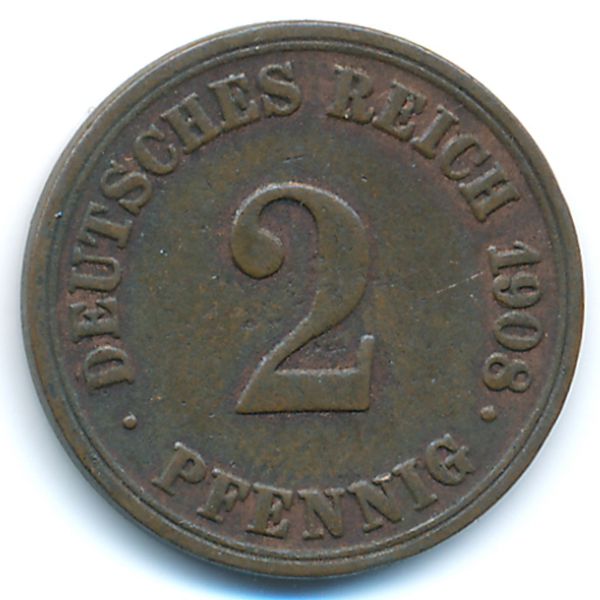 Германия, 2 пфеннига (1908 г.)