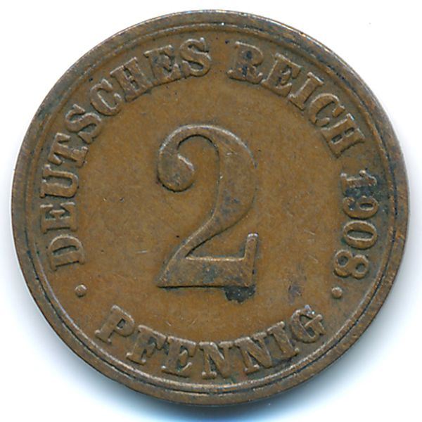 Германия, 2 пфеннига (1908 г.)