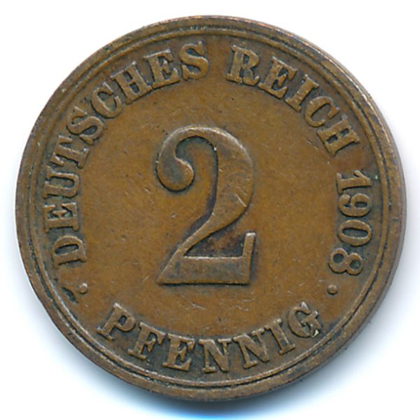 Германия, 2 пфеннига (1908 г.)