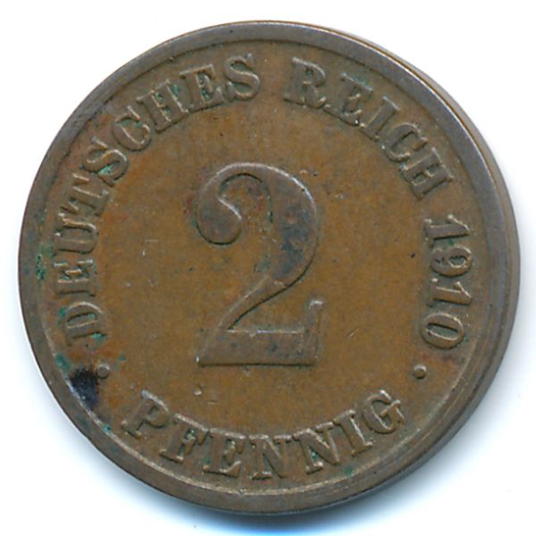 Германия, 2 пфеннига (1910 г.)