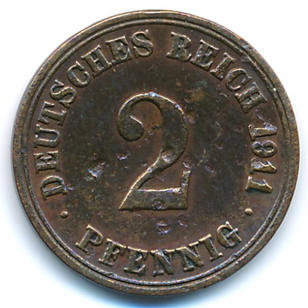 Германия, 2 пфеннига (1911 г.)