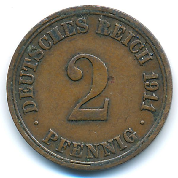 Германия, 2 пфеннига (1911 г.)