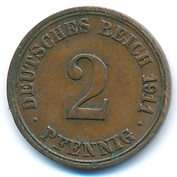 Германия, 2 пфеннига (1911 г.)