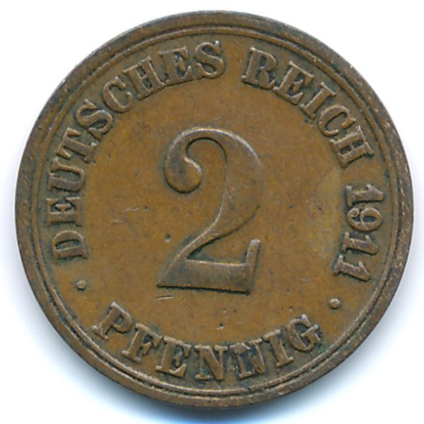 Германия, 2 пфеннига (1911 г.)