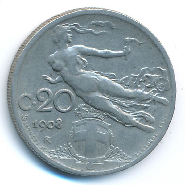 Италия, 20 чентезимо (1908 г.)