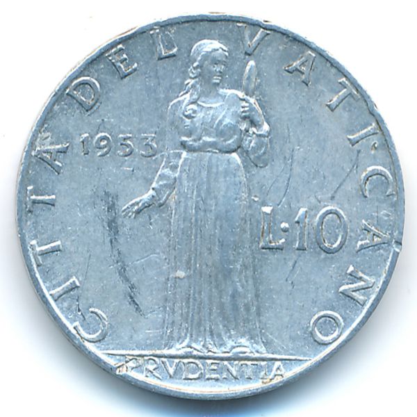Ватикан, 10 лир (1953 г.)