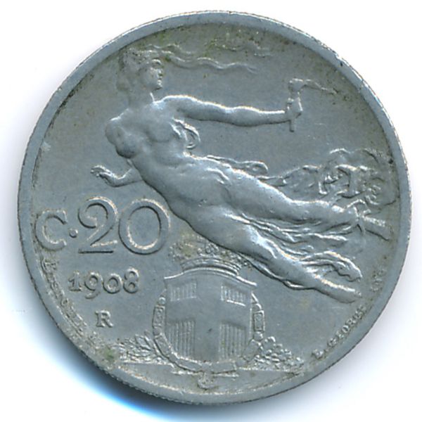 Италия, 20 чентезимо (1908 г.)