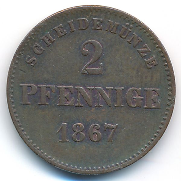 Саксен-Мейнинген, 2 пфеннига (1867 г.)