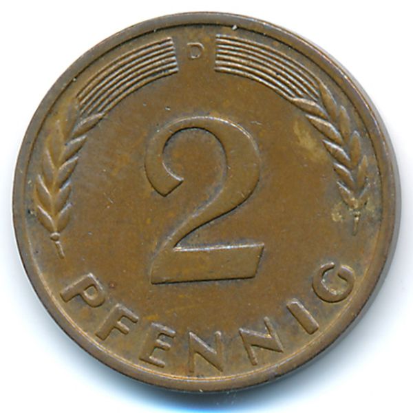 ФРГ, 2 пфеннига (1965 г.)