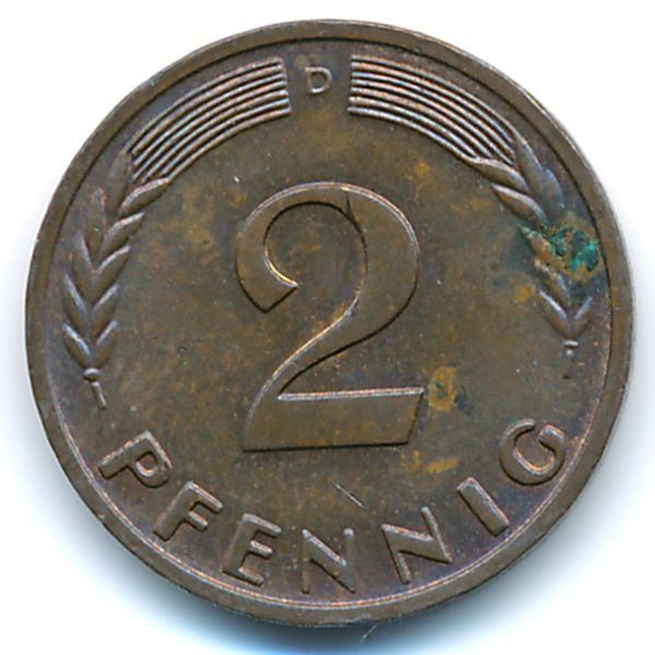 ФРГ, 2 пфеннига (1966 г.)