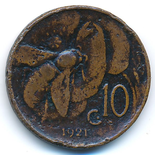 Италия, 10 чентезимо (1921 г.)