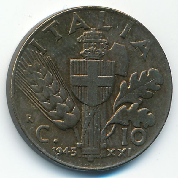 Италия, 10 чентезимо (1943 г.)