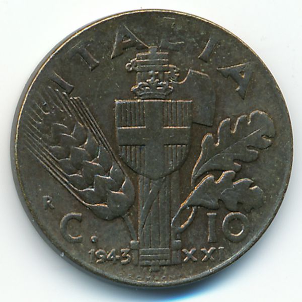 Италия, 10 чентезимо (1943 г.)