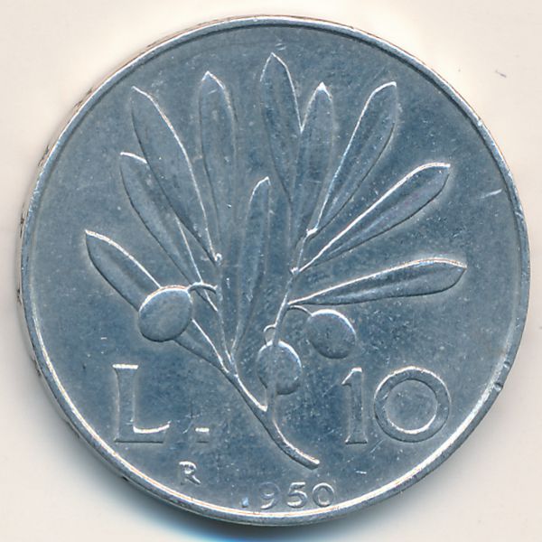Италия, 10 лир (1950 г.)