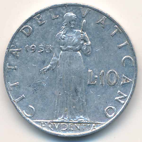 Ватикан, 10 лир (1953 г.)