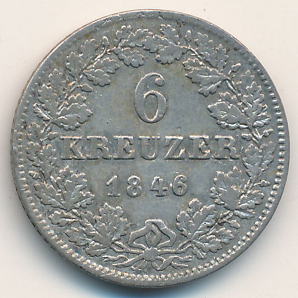 Баден, 6 крейцеров (1846 г.)