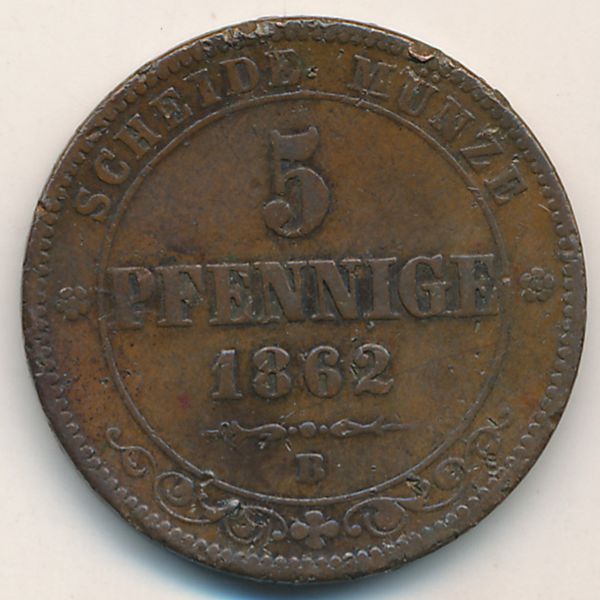 Саксония, 5 пфеннигов (1862 г.)