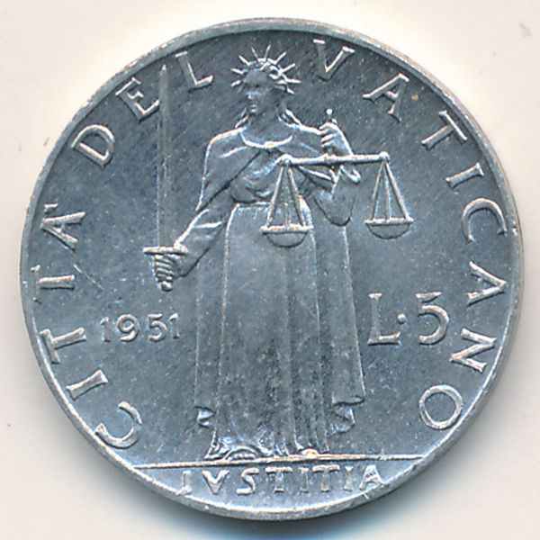 Ватикан, 5 лир (1951 г.)