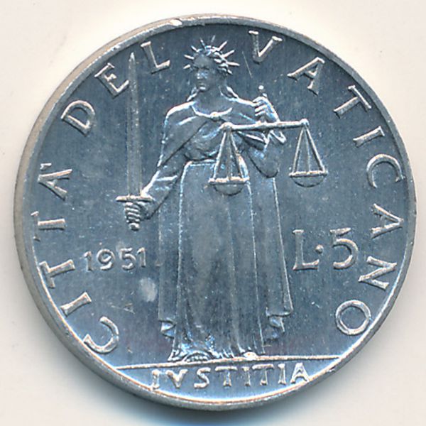 Ватикан, 5 лир (1951 г.)