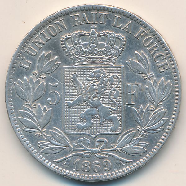 Бельгия, 5 франков (1869 г.)