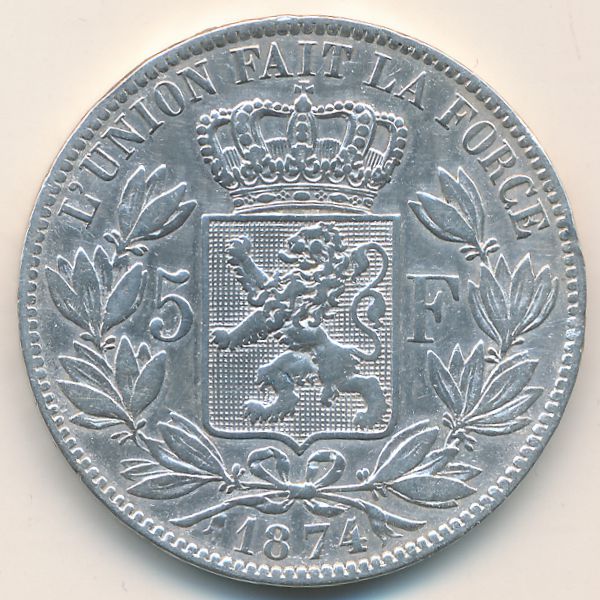 Бельгия, 5 франков (1874 г.)