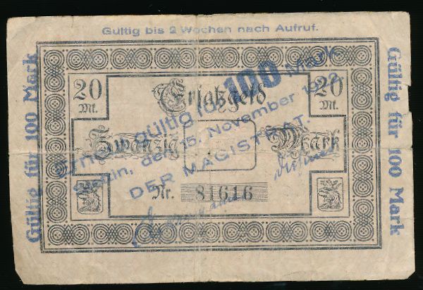 Щецин., 100 марок (1922 г.)