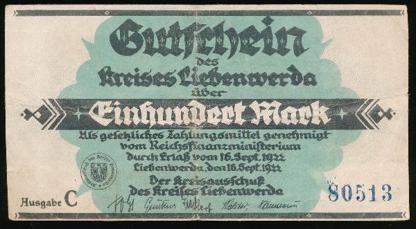 Либенверда., 100 марок (1922 г.)