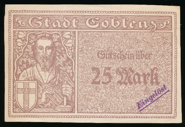 Кобленц., 25 марок (1918 г.)